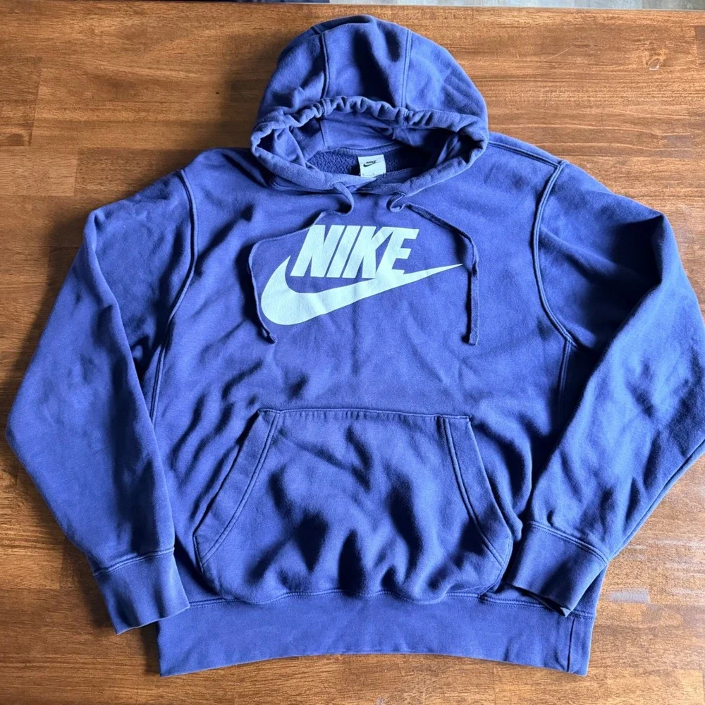 Nike Mens Sportswear Futura Logo Pullover Hoodie Royal Blue Fleece Sweatshirt M